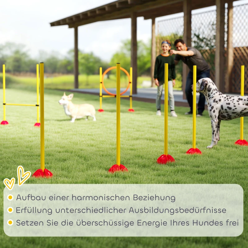 PawHut Agility Set Hunde 3-teiliges befüllbar Agility-Ausrüstung für Hundetraining Steckhürdenset mit Slalomstangen