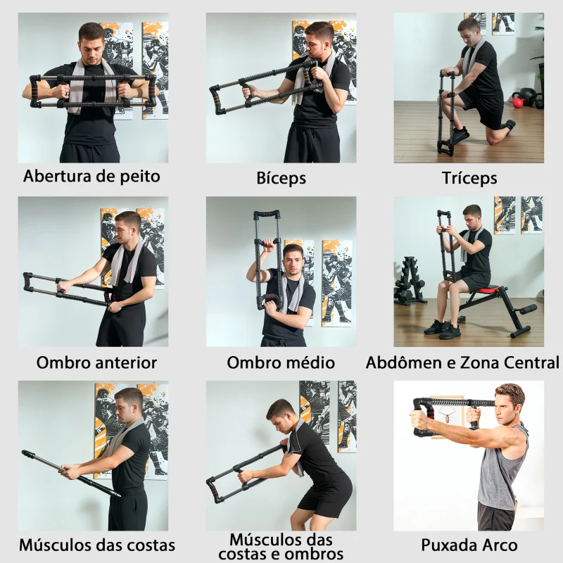 SPORTNOW Expansor de Peito Ajustável Extensor para Musculação com Resistência Ajustável 10-80 kg para Treino  Preto