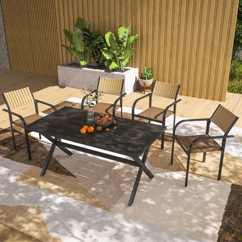 Outsunny Conjunto de 4 Cadeiras de Jardim Empilháveis Cadeiras de Jantar com Tecido Transpirável Apoios de Braço 58x65x85 cm Marrom