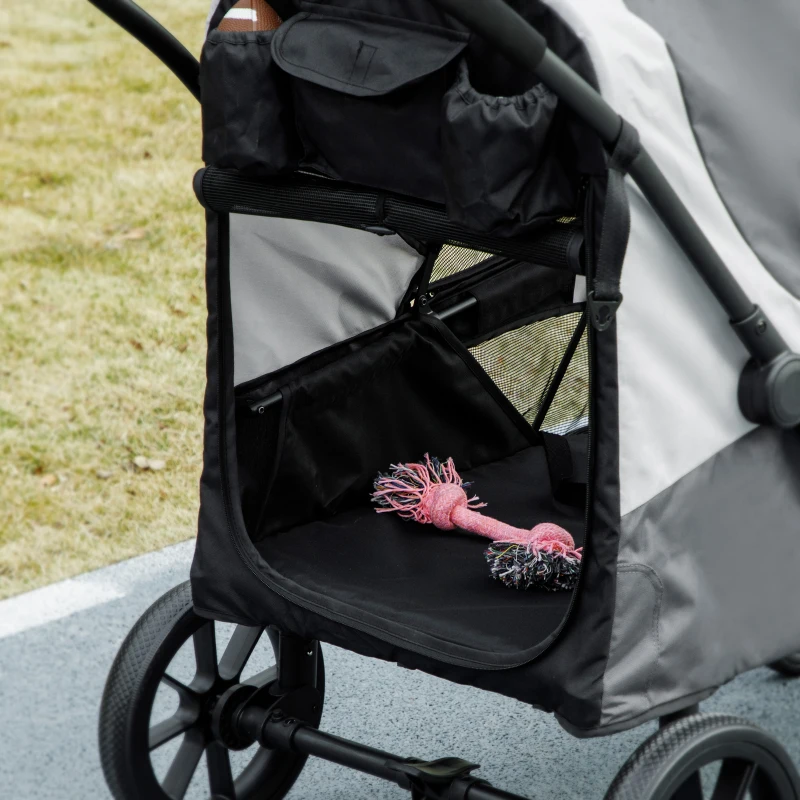 PawHut Hundewagen, Faltbarer Hundebuggy für große Hunde, Haustierwagen mit 4 Rädern, Sicherheitsleinen, Bremsen, Dunkelgrau(m-9)
