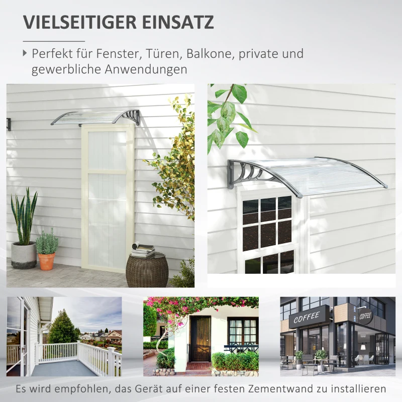 Outsunny Daszek nad drzwi i okna, Osłona dla wejść i okien, 100Dł x 75Szer x 23Wys cm, Srebrny