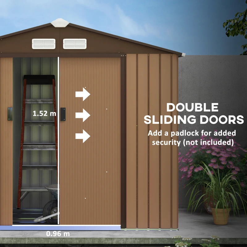 Outsunny Outdoor Storage Shed, 7ft x 4ft, Large Patio Roofed Tool Metal Storage Building Foundation Sheds Box Outdoor Furniture(m-6)