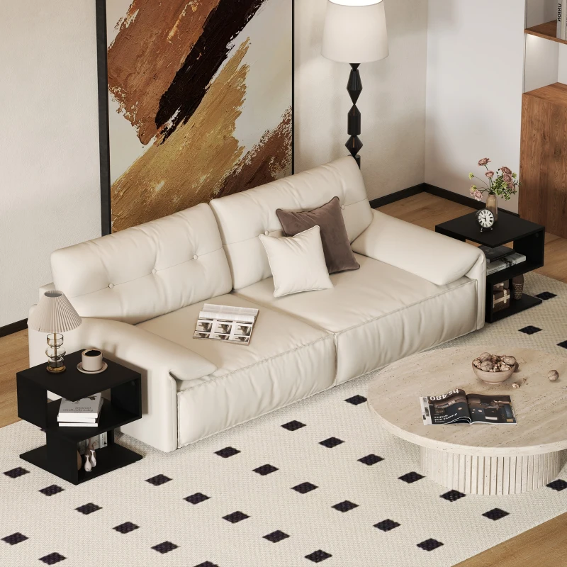 HOMCOM Set of 2 Side Table Square Coffee Table, Modern End Table with 2 Tier Storage Shelves for Living Room, Bedroom, Black