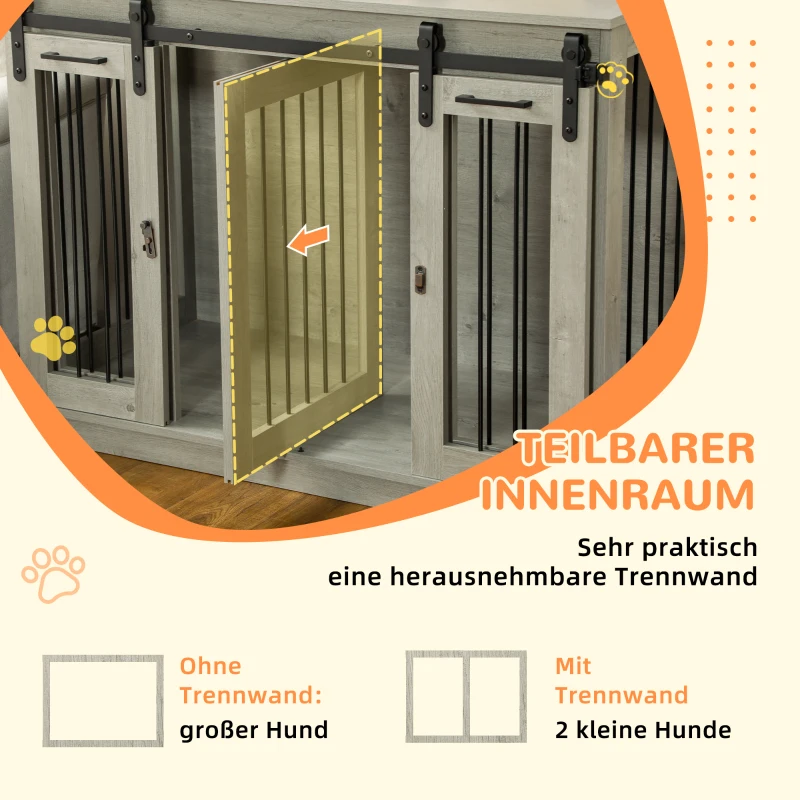 PawHut Hondenkooi met 2 Deuren, Hondenbox, Transportbox voor Honden, Landelijk Design, Vergrendelbaar, Grijs(m-5)