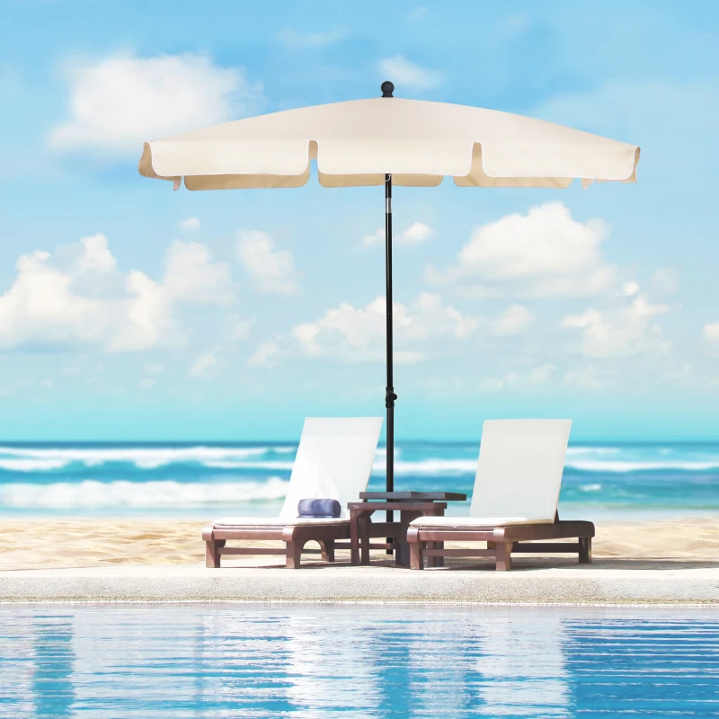 Outsunny Garden Parasol Umbrella, Outdoor Market Table Umbrella with Ruffles & Aluminium Pole, Rectangular Tilting Parasol Sun Shade Canopy, 2 x 1.3m, Beige