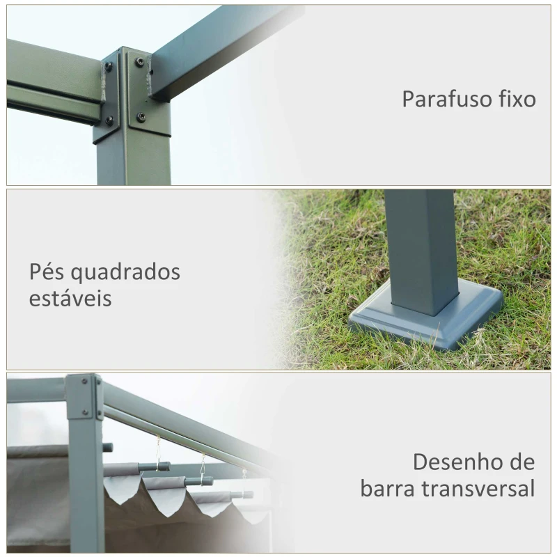 Outsunny Pérgola 3x2m Pérgola de Jardim com Teto Retrátil de Poliéster com Revestimento Resistente para Celebrações Festas Casamento Cinza