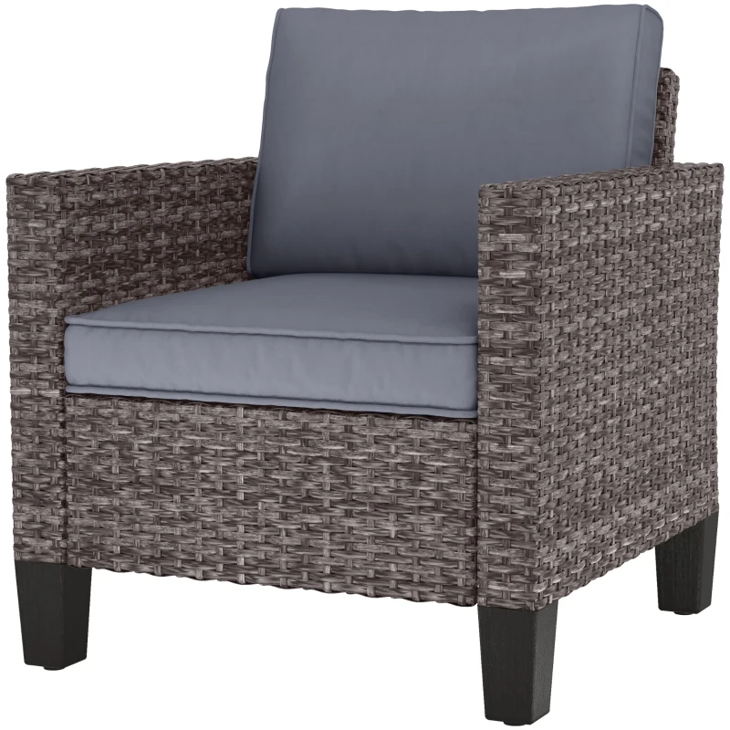 Outsunny Single Rattan Armchair, with Cushions - Mixed Grey