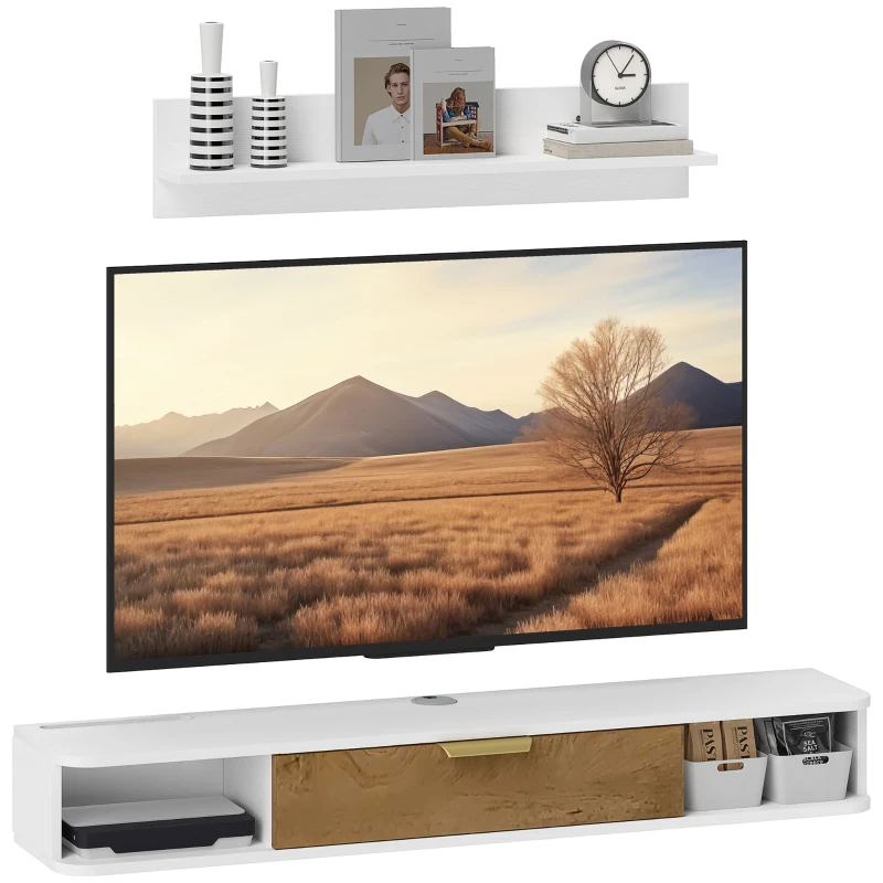 HOMCOM Conjunto Mueble TV y Estante de Pared con Armario y Compartimentos Abiertos Organización de Espacio y Montaje en Pared(m-9)