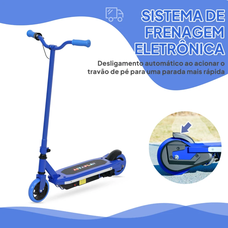 AIYAPLAY Trotinete Elétrica para Crianças Máx. 10 km/h Motor 80 W Autonomia Máxima 8 km Trotinete com Luzes LED Travão Traseiro 76x46x93 cm Azul
