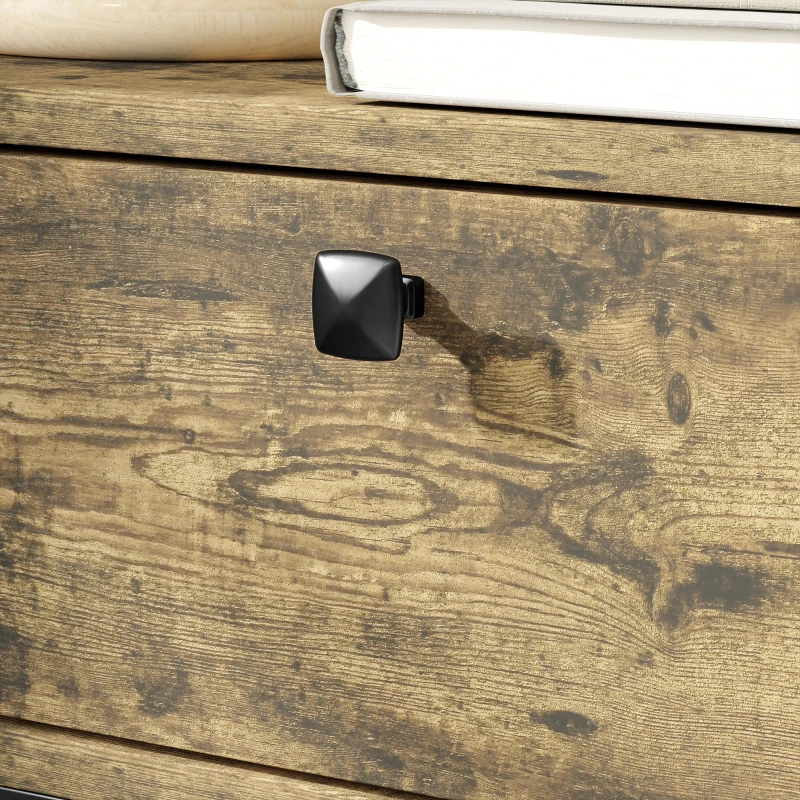 HOMCOM Mesa Auxiliar con Cajón y 2 Estantes con 2 Enchufes y 2 Puertos USB de Estilo Industrial 60x30x66,5 cm Marrón Rústico