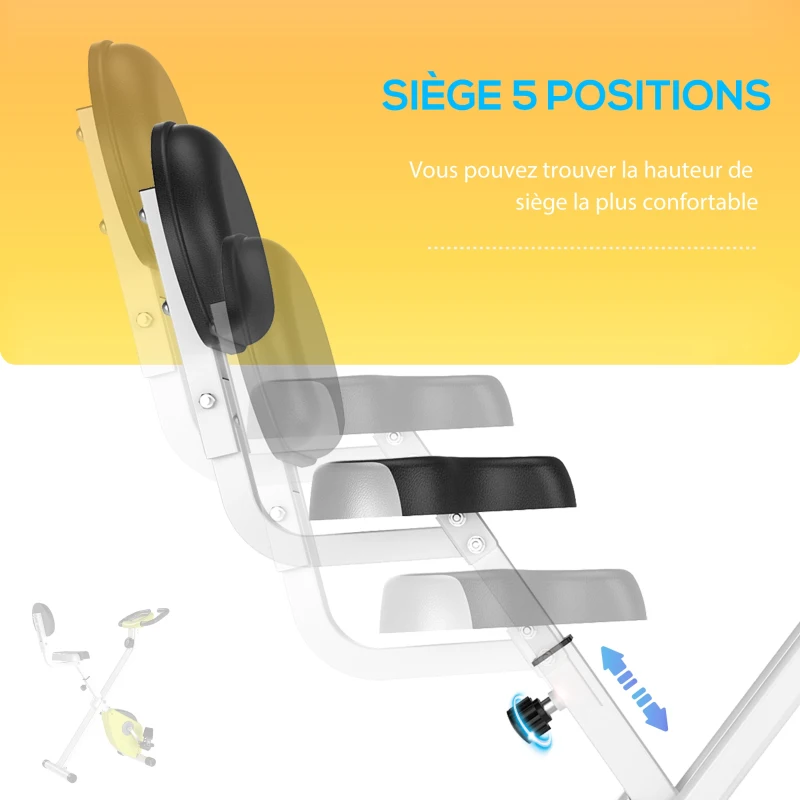 HOMCOM Vélo d'appartement pliable vélo de fitness vélo d'intérieur 8 niveaux de résistance magnétique avec dossier selle réglable écran LCD multifonction capteur fréquence cardiaque jaune