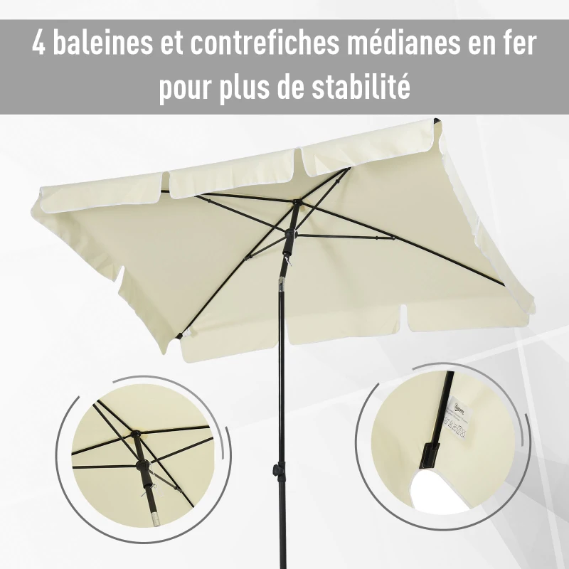 Outsunny Parasol de jardin Parasol droit rectangulaire inclinable alu métal polyester haute densité 2 x 1,3 m beige clair
