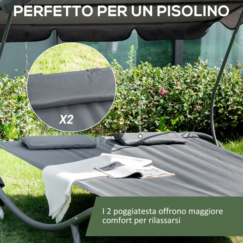 Outsunny Lettino Matrimoniale 2 Posti Parasole Regolabile da Esterno e Giardino 200x175x134cm Grigio