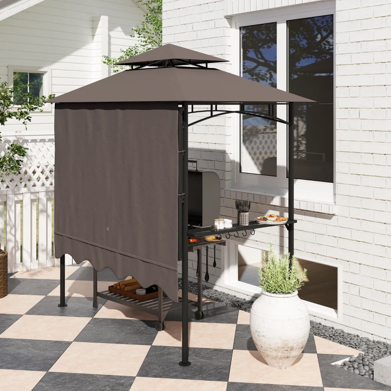 Outsunny Grillpavillon 242x149x248 cm wasserabweisend flammhemmend Gartenpavillon mit Doppelschichtdach Kaffee