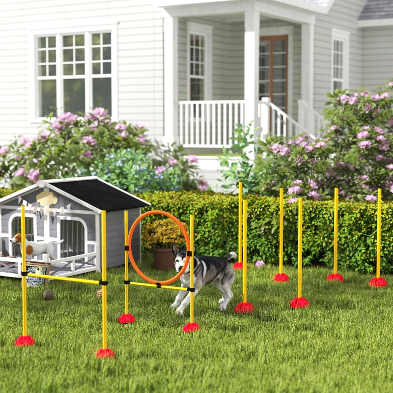 PawHut Agility Set Hunde 3-teiliges befüllbar Agility-Ausrüstung für Hundetraining Steckhürdenset mit Slalomstangen