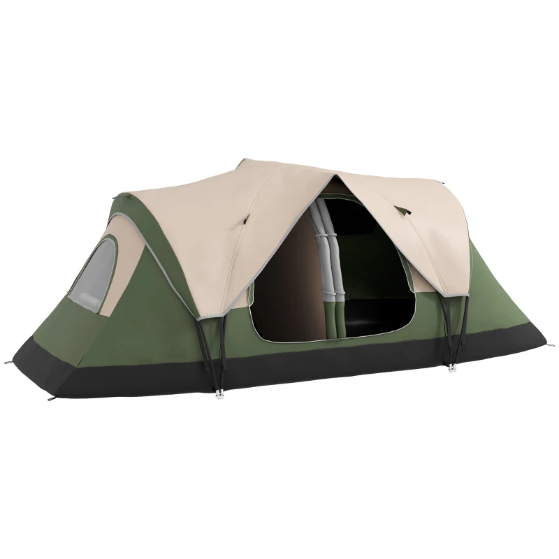 Outsunny Campingzelt, 2 Räume, Trennwand, für 6-8 Personen, Regenschutz, Dunkelgrün(m-10)
