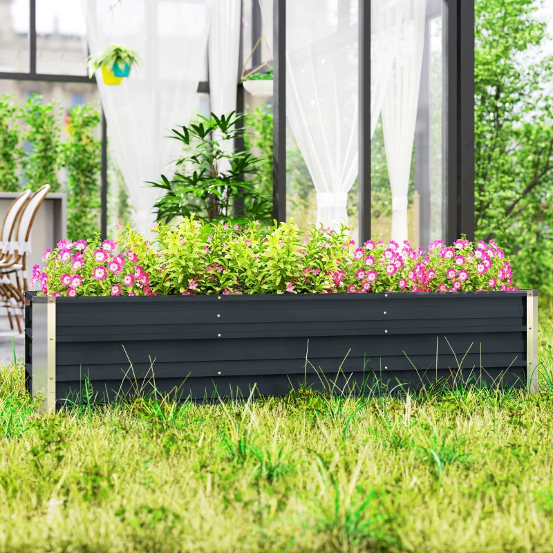 Outsunny Hochbeet aus Stahl Gartenbeet Pflanzkasten Blumenkasten Blumenkübel mit Handschuhe Grau 183 x 47 x 40 cm