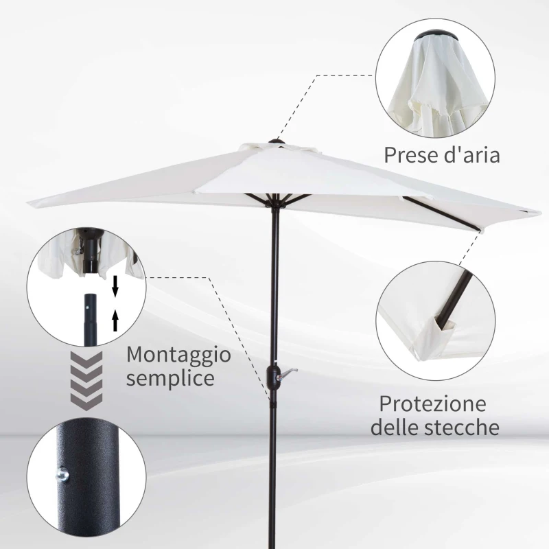 Outsunny Ombrellone Semicircolare da Parete per Giardino 2.7x1.5 m con Apertura a Manovella, Bianco