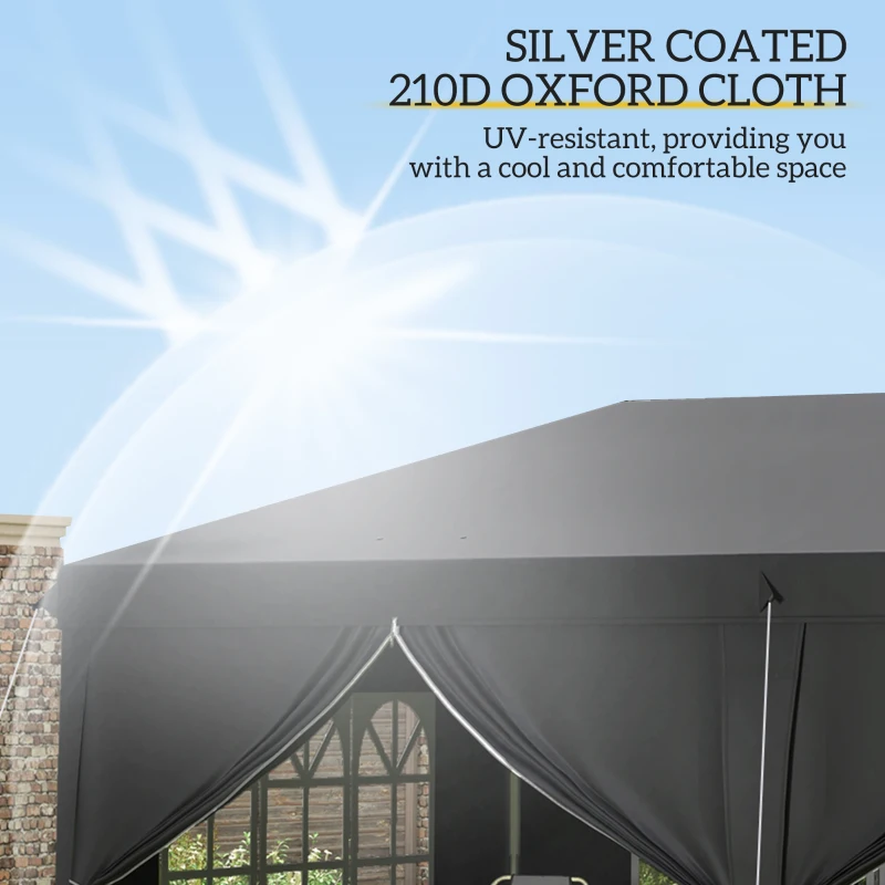 Outsunny 3 x 6 m Pop Up Gazebo with Sides and Windows, Height Adjustable Party Tent with Storage Bag for Garden, Camping, Event, Black(m-5)
