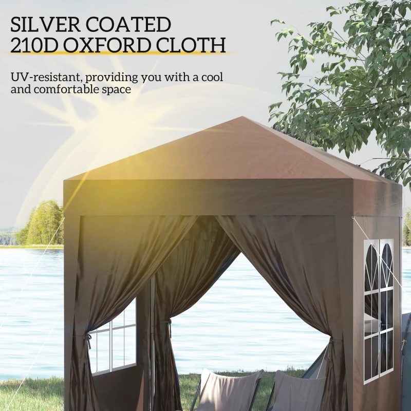 Outsunny 2 x 2 m Garden Pop Up Gazebo, Wedding Party Tent Marquee, Water Resistant Awning Canopy with Sidewalls, Windows, Carry Bag, Coffee(m-5)