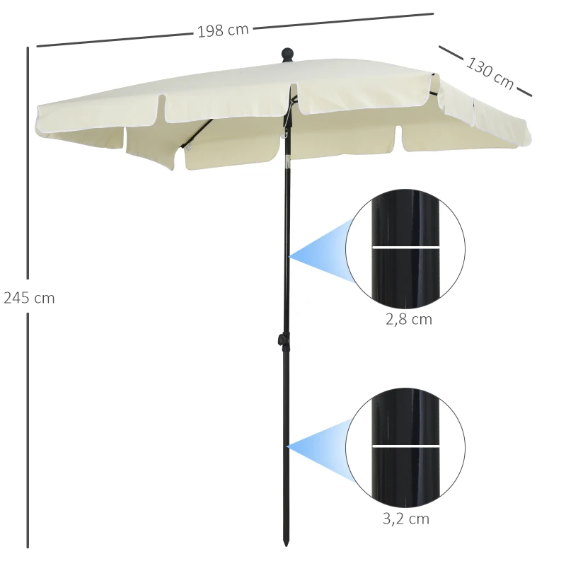 Outsunny Parasol de jardin Parasol droit rectangulaire inclinable alu métal polyester haute densité 2 x 1,3 m beige clair