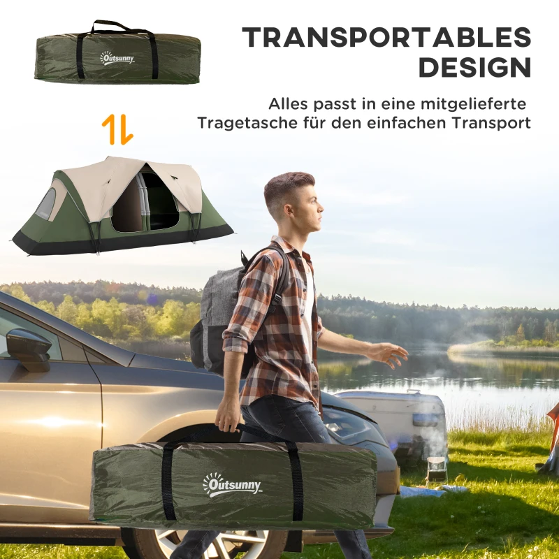 Outsunny Campingzelt, 2 Räume, Trennwand, für 6-8 Personen, Regenschutz, Dunkelgrün(m-7)