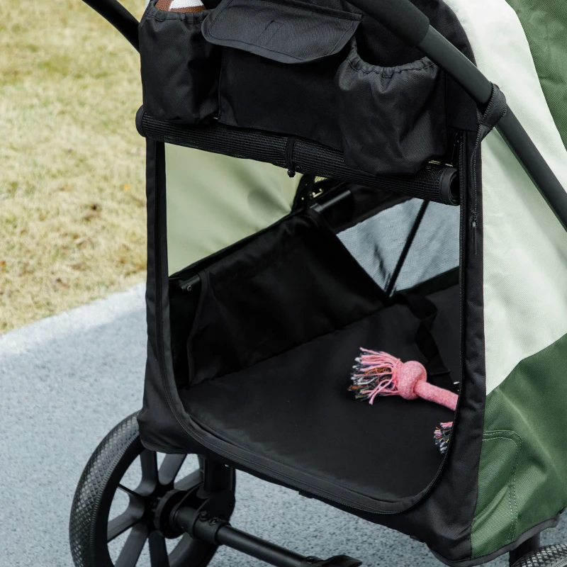 PawHut Hundewagen, Faltbarer Hundebuggy für große Hunde, Haustierwagen mit 4 Rädern, Sicherheitsleinen, Bremsen, Dunkelgrün(m-9)