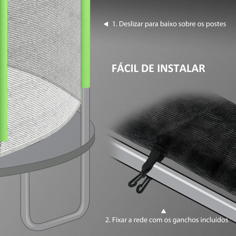 SPORTNOW Rede de Segurança para Trampolim Ø244 cm Rede de Substituição de Trampolins com Fecho de Correr para 6 Postes Verde