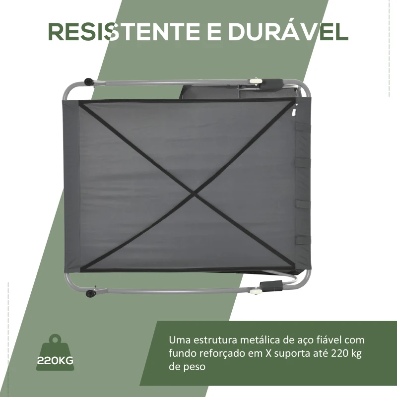 Outsunny Espreguiçadeira Dupla de Jardim com Toldo Ajustável  Rodas e 2 Almofadas para 2 Pessoas 200x175x134 cm Cinza