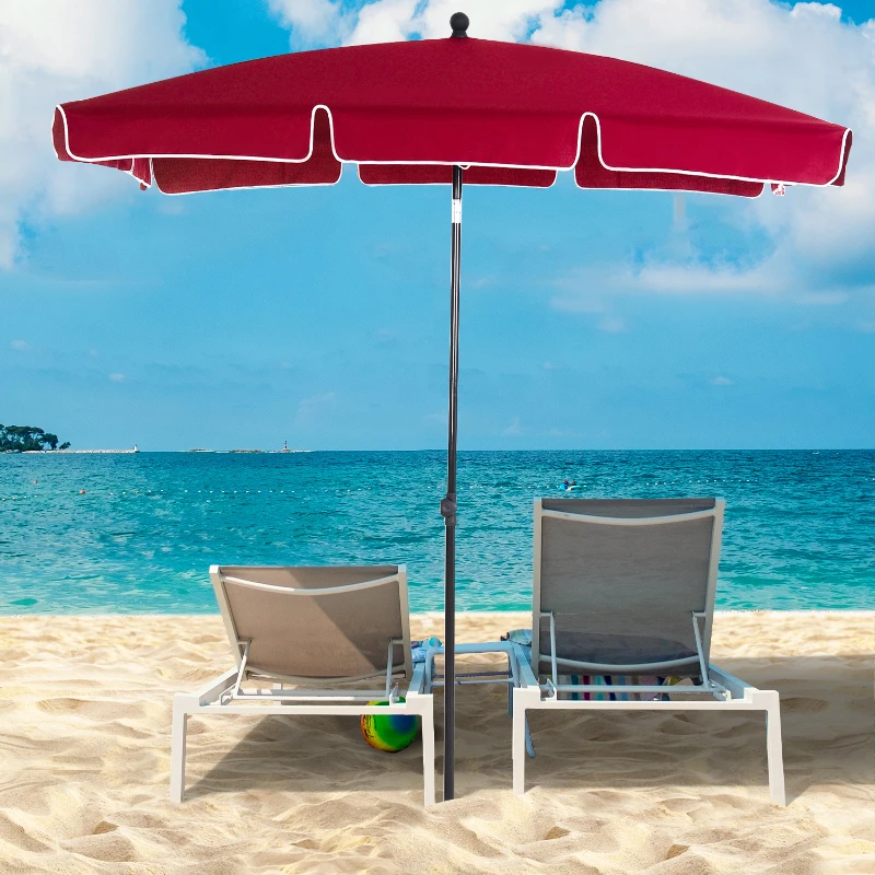 Outsunny Garden Parasol Umbrella, Outdoor Market Table Umbrella with Ruffles & Aluminium Pole, Rectangular Tilting Parasol Sun Shade Canopy, 2 x 1.3m, Red