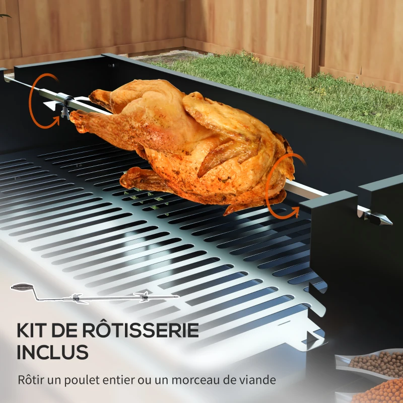 Outsunny Barbecue charbon de bois BBQ avec grille de gril à 3 niveaux et étagères latérales pliables, 118 x 32 x 90 cm, noir