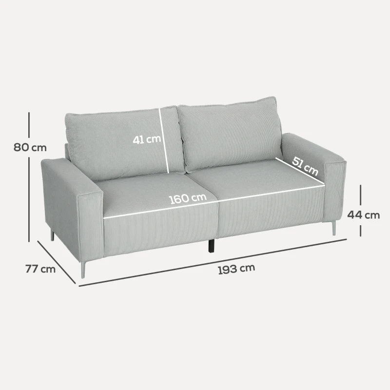 HOMCOM Three-Seater Corduroy - Light Grey