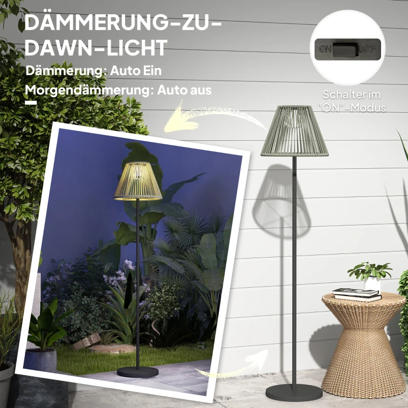 Outsunny Solar Staande Lamp Rotan met Lichtsensor 25 LED-Lichten Solarlamp in Boho-Stijl Ø33 x 135 cm