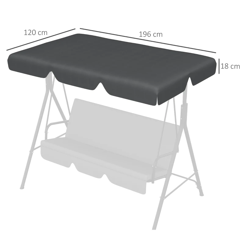 Outsunny Toldo de Substituição para Baloiços de 3 Lugares Toldo para Baloiços de Jardim com Tecido de Poliéster 156x117x15 cm Cinza