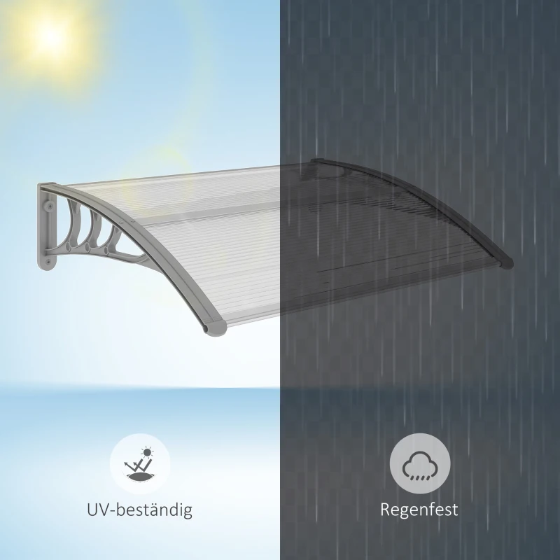 Outsunny Daszek nad drzwi i okna, Osłona dla wejść i okien, 100Dł x 75Szer x 23Wys cm, Srebrny