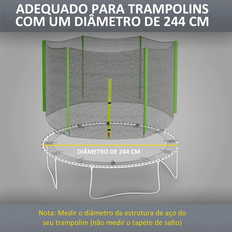 SPORTNOW Rede de Segurança para Trampolim Ø244 cm Rede de Substituição de Trampolins com Fecho de Correr para 6 Postes Verde