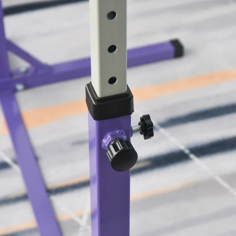 HOMCOM Gymnastik-Turnreck, Reckstange, 13-stufig höhenverstellbar, bis 75 kg belastbar, Stahl, Buchenholz, Lila(m-9)