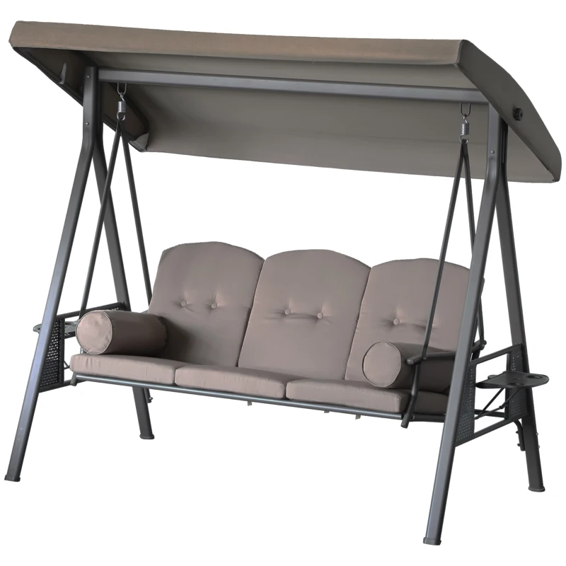 Outsunny Balancelle de Jardin 3 Places Grand Confort Toit Inclinaison réglable Coussins Plateaux rétractables Polyester filé Beige
