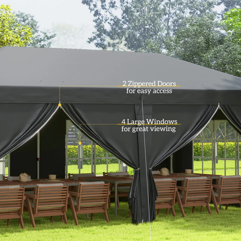 Outsunny 3 x 6 m Pop Up Gazebo with Sides and Windows, Height Adjustable Party Tent with Storage Bag for Garden, Camping, Event, Black(m-7)