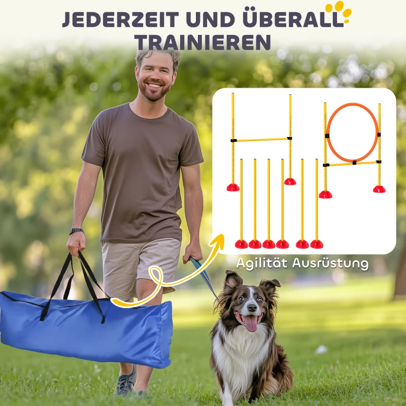 PawHut Agility Set Hunde 3-teiliges befüllbar Agility-Ausrüstung für Hundetraining Steckhürdenset mit Slalomstangen