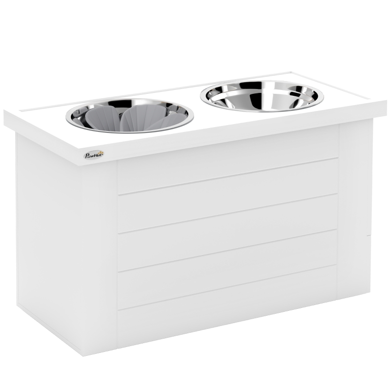 PawHut 2-in-1 Erhhter Hundenapf Hhenverstellbar Futternapf mit Stnder 2  x 2L Edelstahlnpfen Wei | Aosom.de