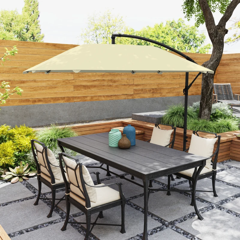 Outsunny Ombrellone a Sbalzo con Copertura Regolabile e Base a Croce, in Metallo e Poliestere, 260x304x245 cm, Crema