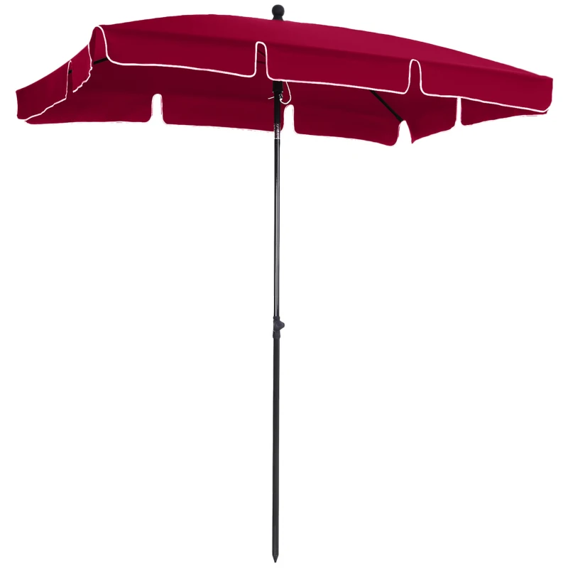 Outsunny Garden Parasol Umbrella, Outdoor Market Table Umbrella with Ruffles & Aluminium Pole, Rectangular Tilting Parasol Sun Shade Canopy, 2 x 1.3m, Red