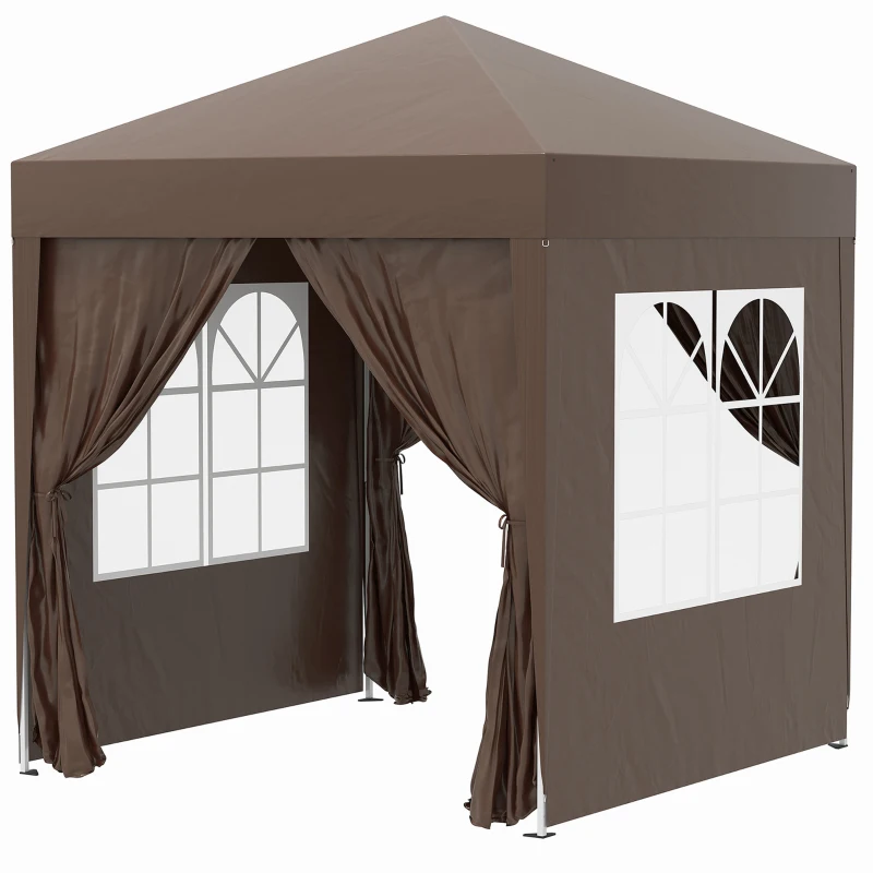 Outsunny 2 x 2 m Garden Pop Up Gazebo, Wedding Party Tent Marquee, Water Resistant Awning Canopy with Sidewalls, Windows, Carry Bag, Coffee(m-12)