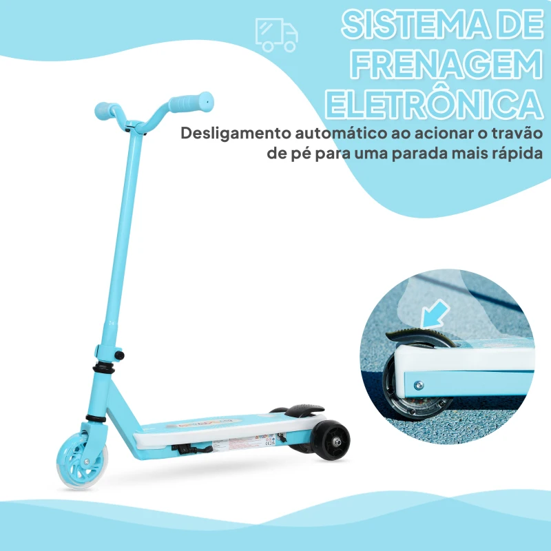 AIYAPLAY Trotinete Elétrica para Crianças Máx. 6 km/h Motor 80 W Autonomia Máxima 8 km com Luzes LED Travão Traseiro Azul Claro