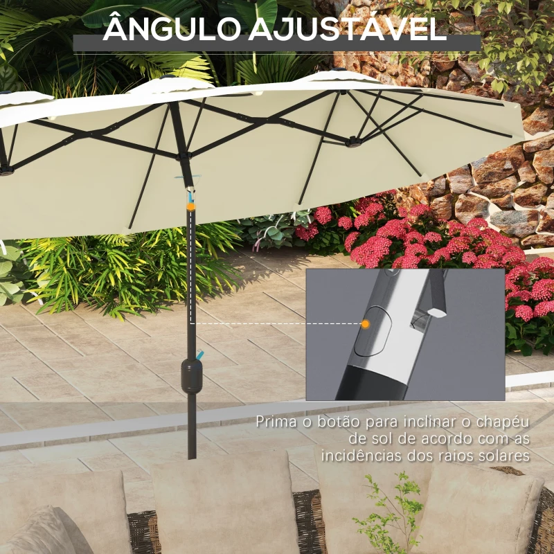Outsunny Chapéu de Sol Duplo Chapéu de Sol de Jardim com Inclinação de 45° Manivela Estrutura de Aço 285x147x227cm Bege