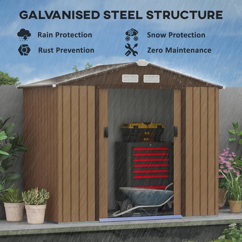 Outsunny Outdoor Storage Shed, 7ft x 4ft, Large Patio Roofed Tool Metal Storage Building Foundation Sheds Box Outdoor Furniture(m-5)