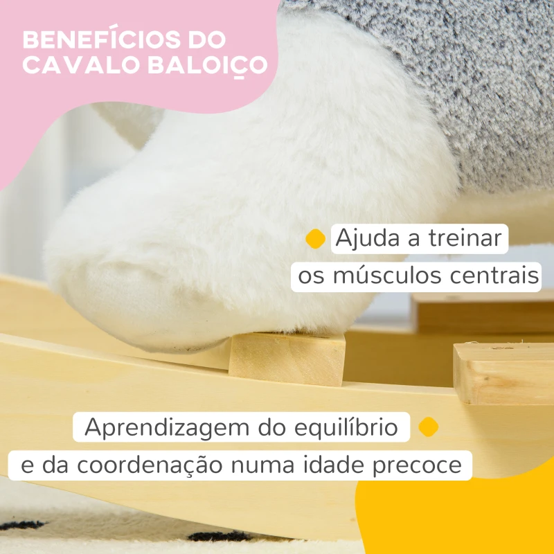 HOMCOM Baloiço com Forma de Cão Husky para Crianças com Sons Cinto de Segurança e Apoio para os Pés 60x33x50 cm Branco e Cinza