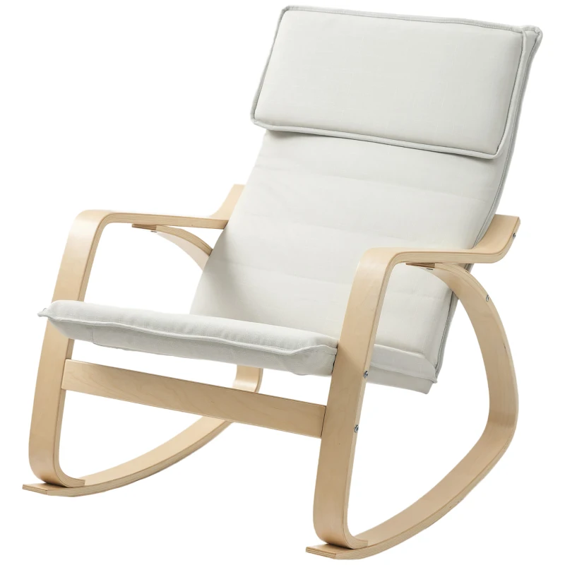 HOMCOM Comfortable Relax Rocking Chair, Upholstered Lounge Chair Recliner with High Back and Headrest for Living Room, Bedroom, Cream White