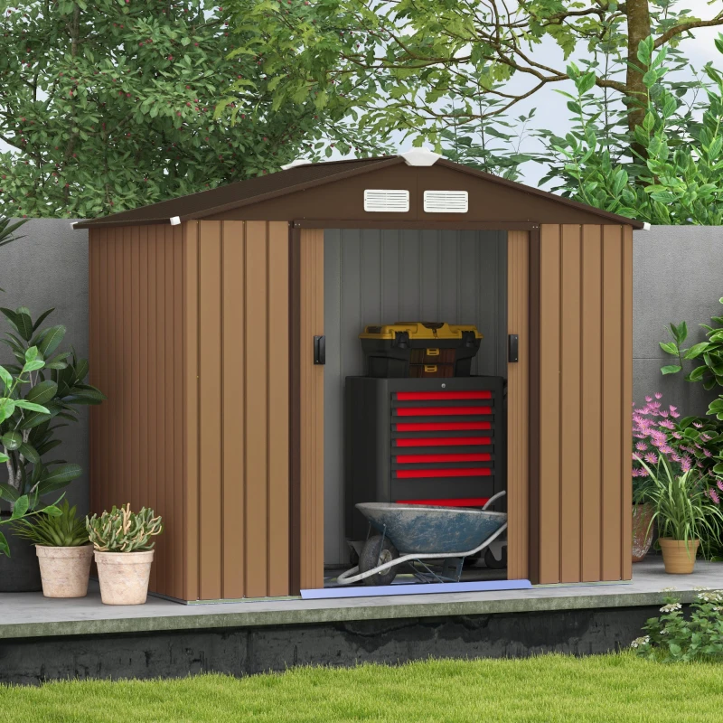 Outsunny Outdoor Storage Shed, 7ft x 4ft, Large Patio Roofed Tool Metal Storage Building Foundation Sheds Box Outdoor Furniture(m-11)
